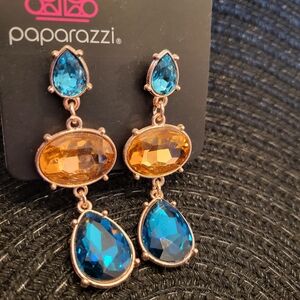 Paparazzi Teardrop Blue and Amber Earrings